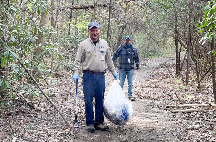 Volunteers picking up trash