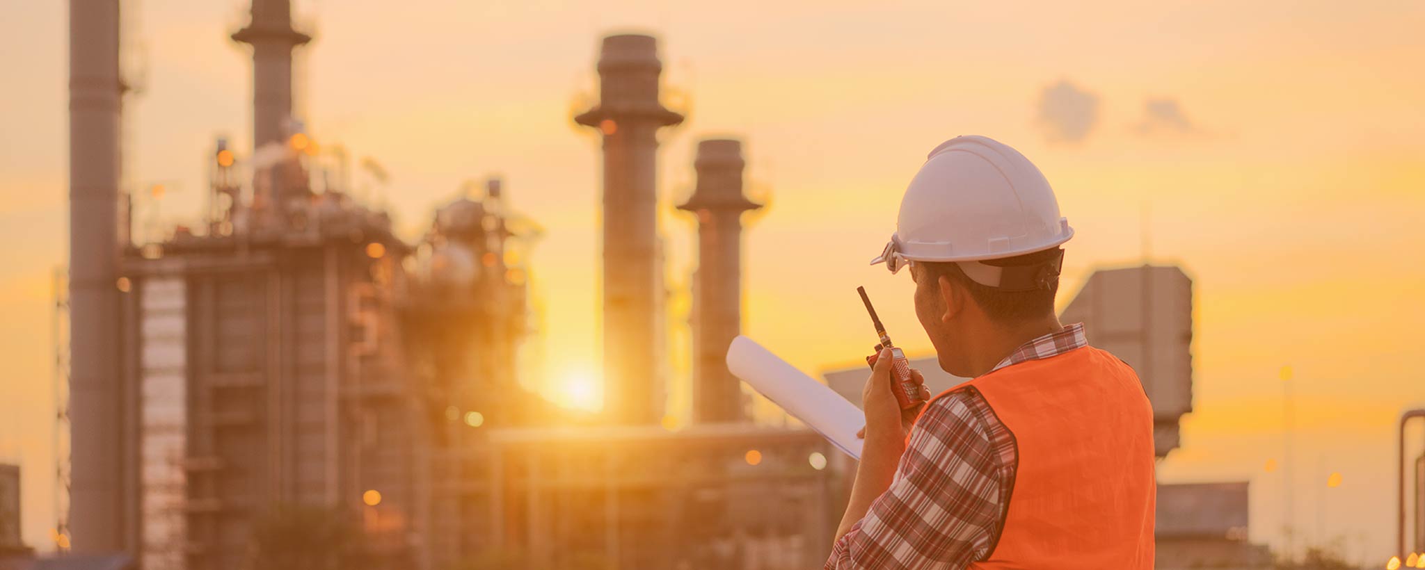 Energy Worker in front of power plant