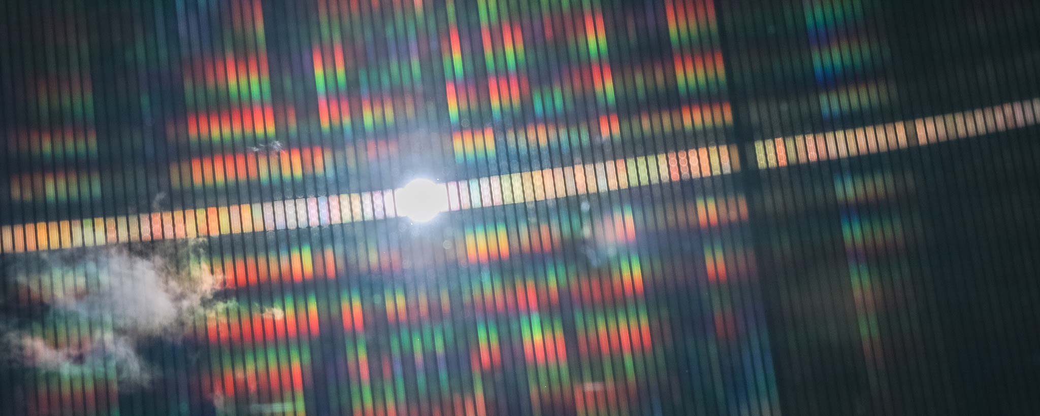 Solar panel reflecting sun